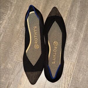 Rothy's Black Pointed Knit Flats with Blue Trim